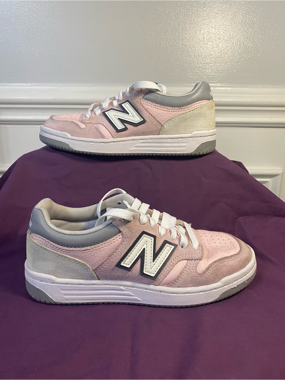 New Balance Kids Pink and Gray Low-Top Sneakers with White Accents
